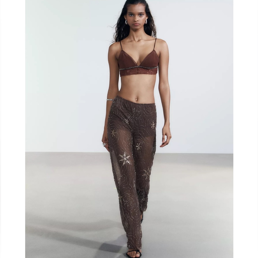Zara BEADED SEQUIN PANTS